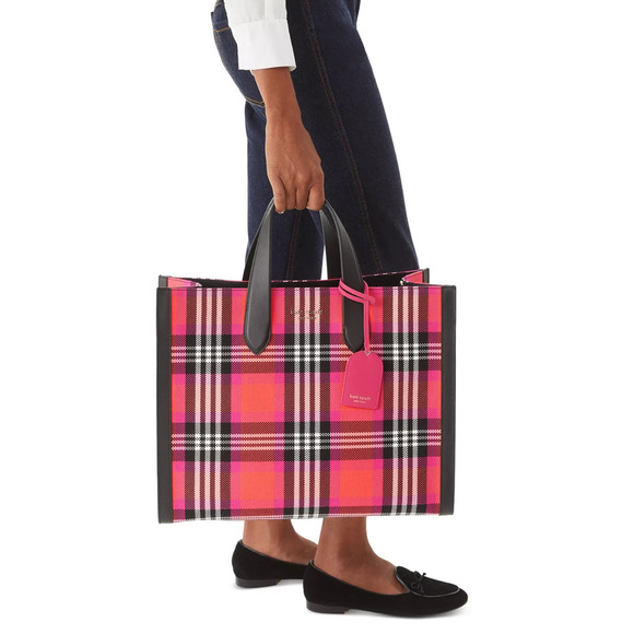 kate spade Handbags - kate spade new york Manhattan Foliage Plaid Fabric Large Tote Bag Pink Multi EUC
